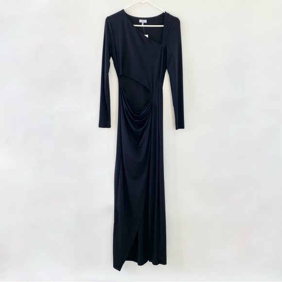 NWT Tobi Asymmetrical Neck Cut Out Long Sleeve Bodycon Maxi Dress Black Small - Picture 3 of 14